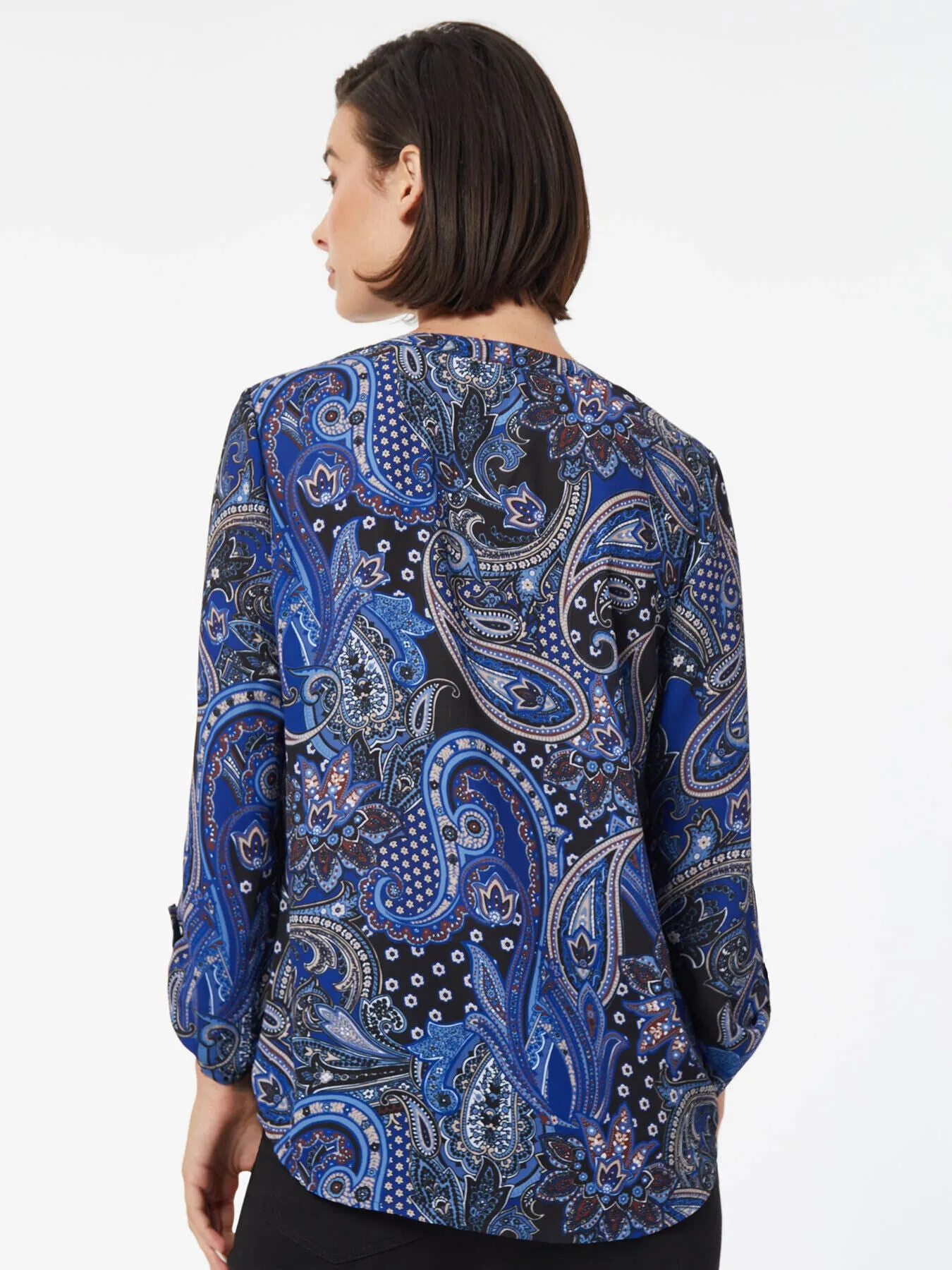 Paisley Roll-Tab Pintuck Blouse