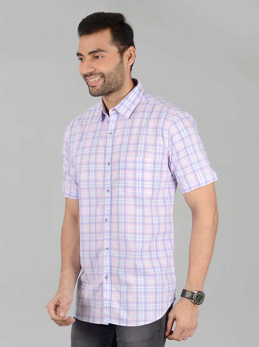 Pink Checked Slim Fit Casual Shirt | JadeBlue