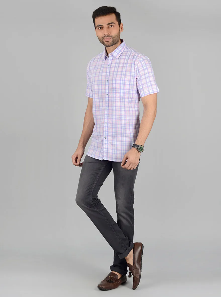 Pink Checked Slim Fit Casual Shirt | JadeBlue