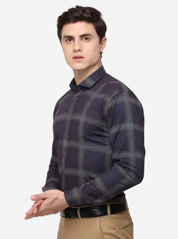 Purple Checked Slim Fit Party Wear Shirt | JB Studio