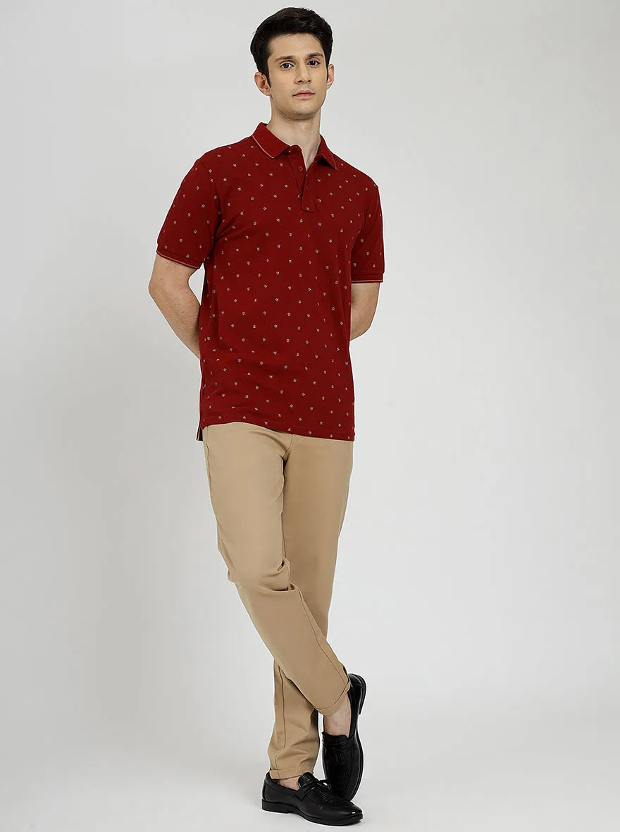 Red Printed Slim Fit Polo T-Shirt | JadeBlue