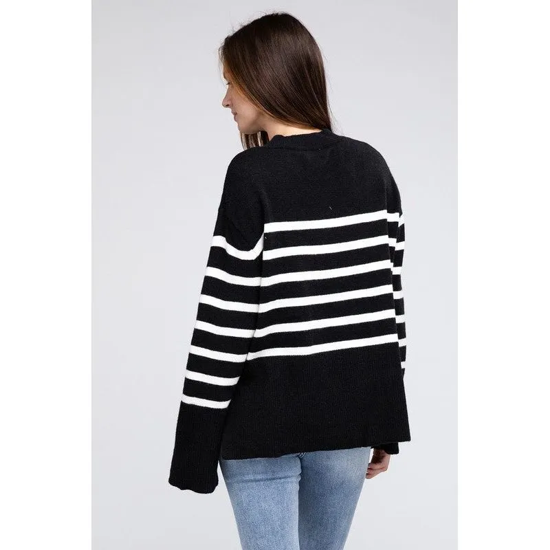 Ribbed Hem Stripe Sweater