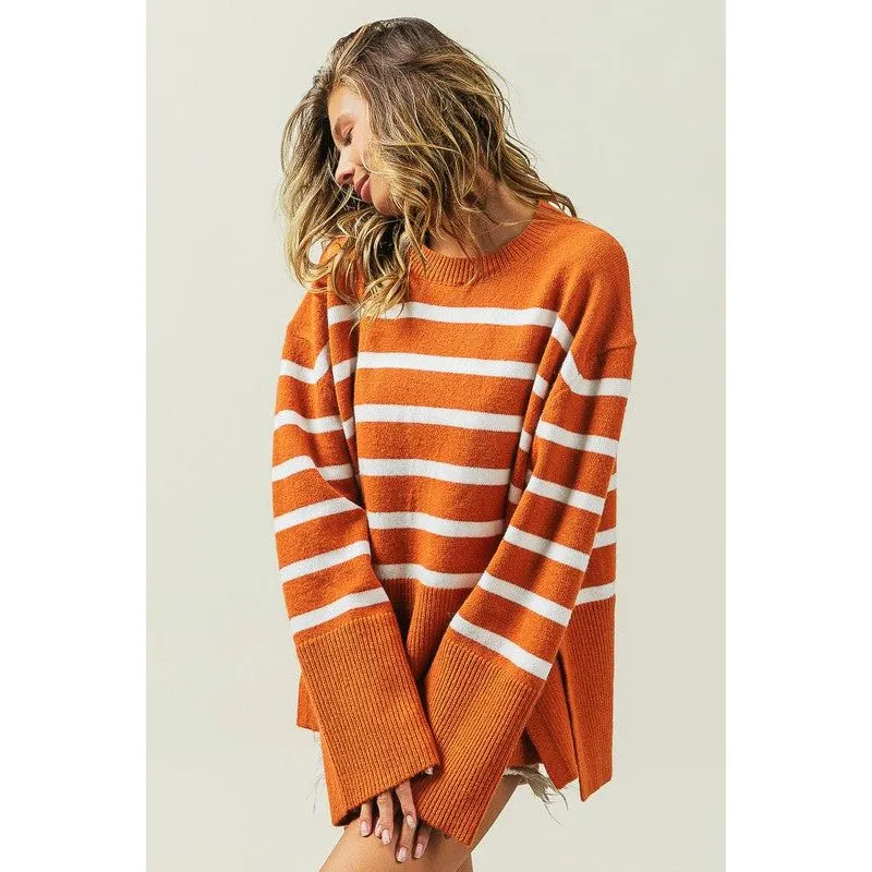 Ribbed Hem Stripe Sweater