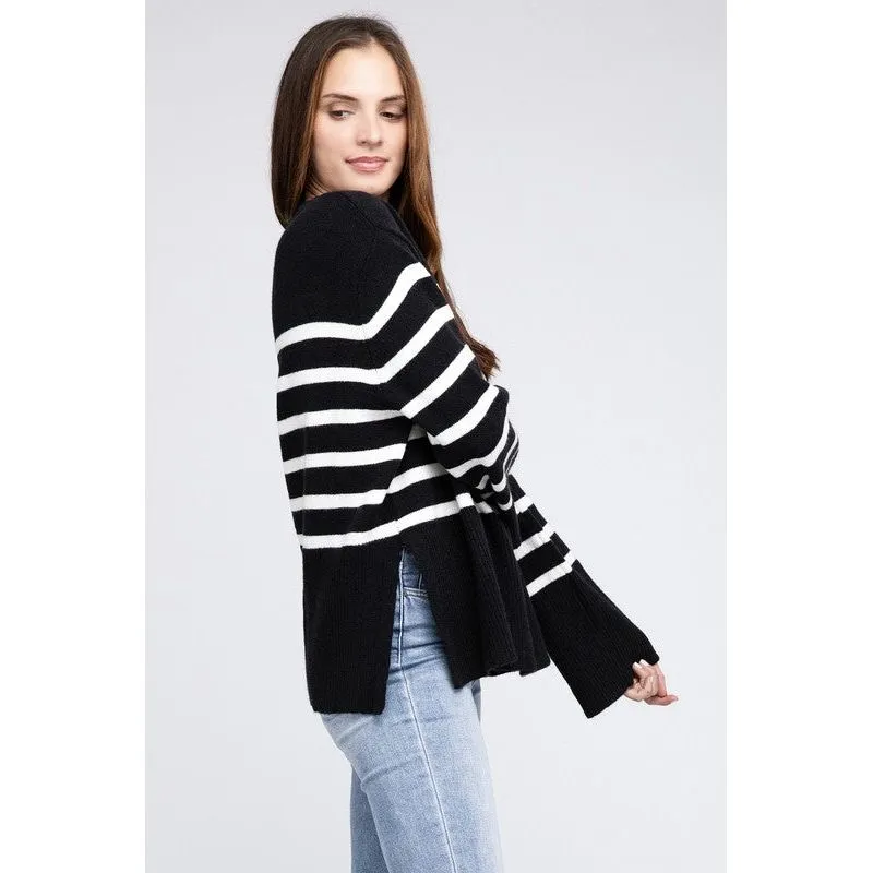 Ribbed Hem Stripe Sweater