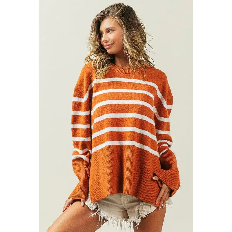 Ribbed Hem Stripe Sweater