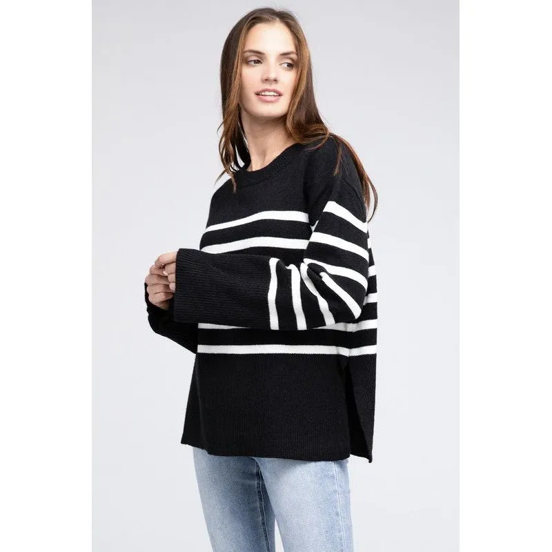 Ribbed Hem Stripe Sweater