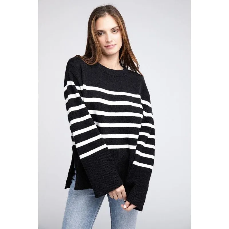 Ribbed Hem Stripe Sweater