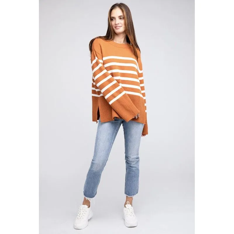 Ribbed Hem Stripe Sweater