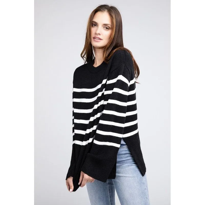 Ribbed Hem Stripe Sweater