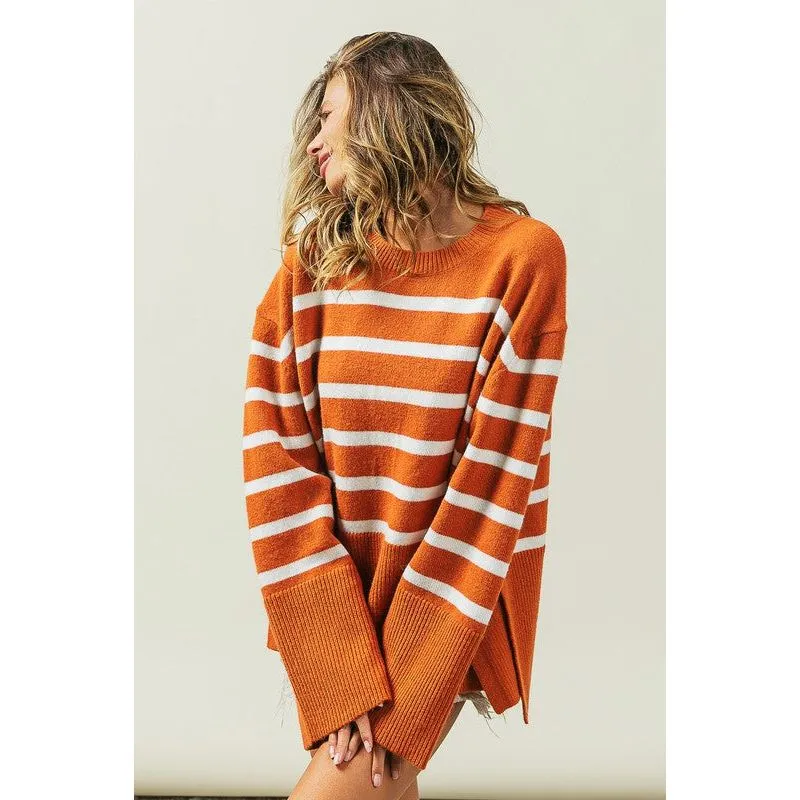 Ribbed Hem Stripe Sweater