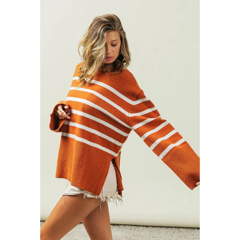 Ribbed Hem Stripe Sweater