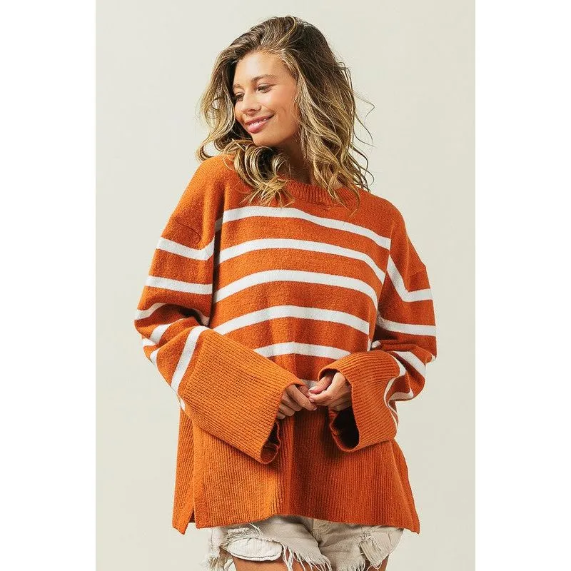 Ribbed Hem Stripe Sweater