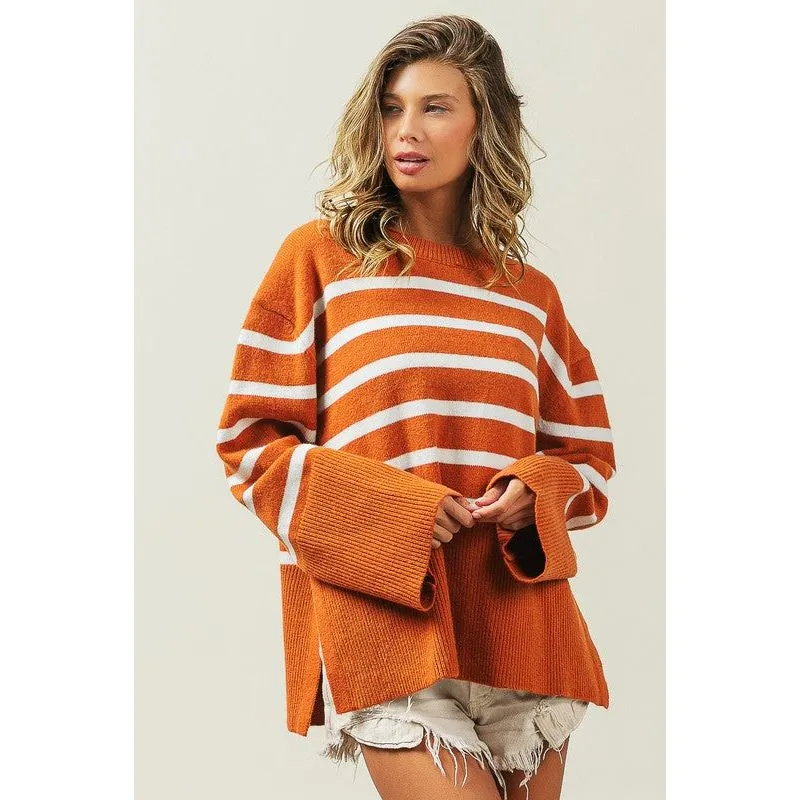 Ribbed Hem Stripe Sweater