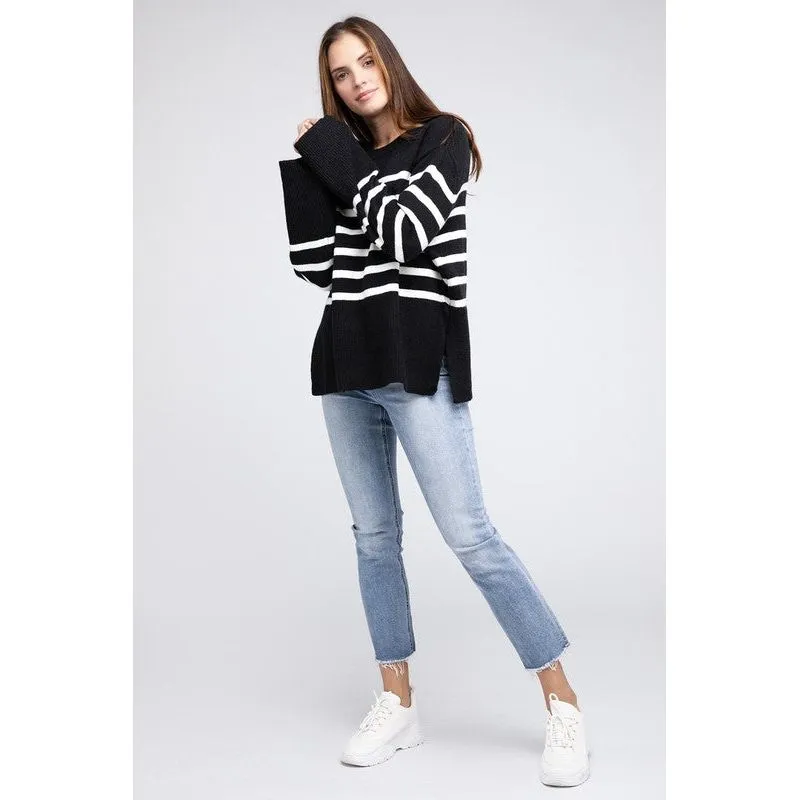 Ribbed Hem Stripe Sweater