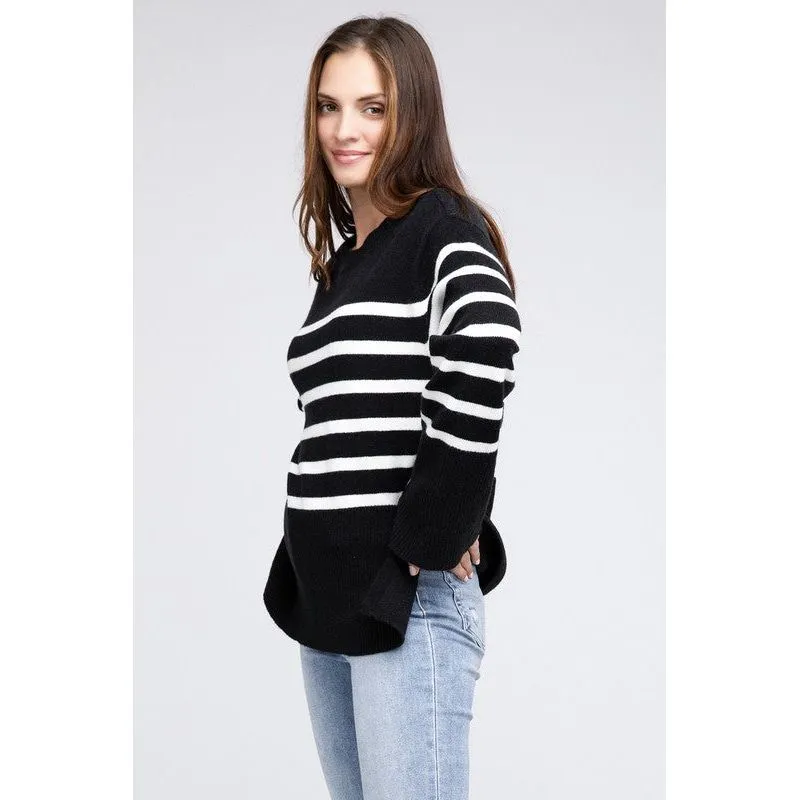 Ribbed Hem Stripe Sweater