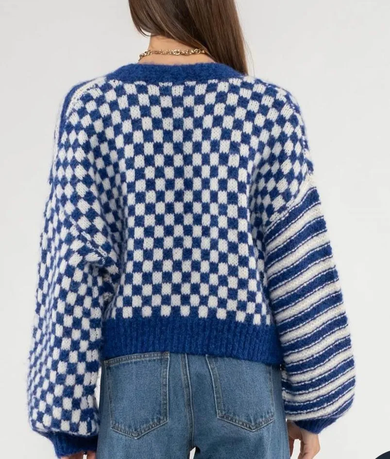 Royal blue checkered cardigan