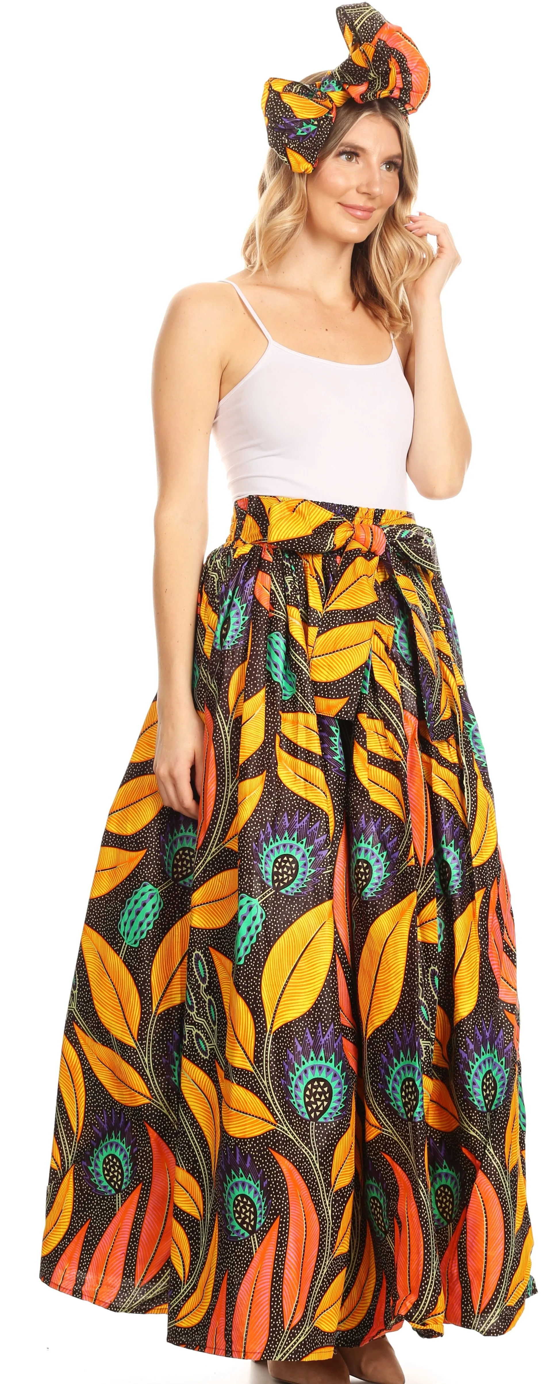 Sakkas Asma Convertible Traditional Wax Print Adjustable Strap Maxi Skirt | Dress