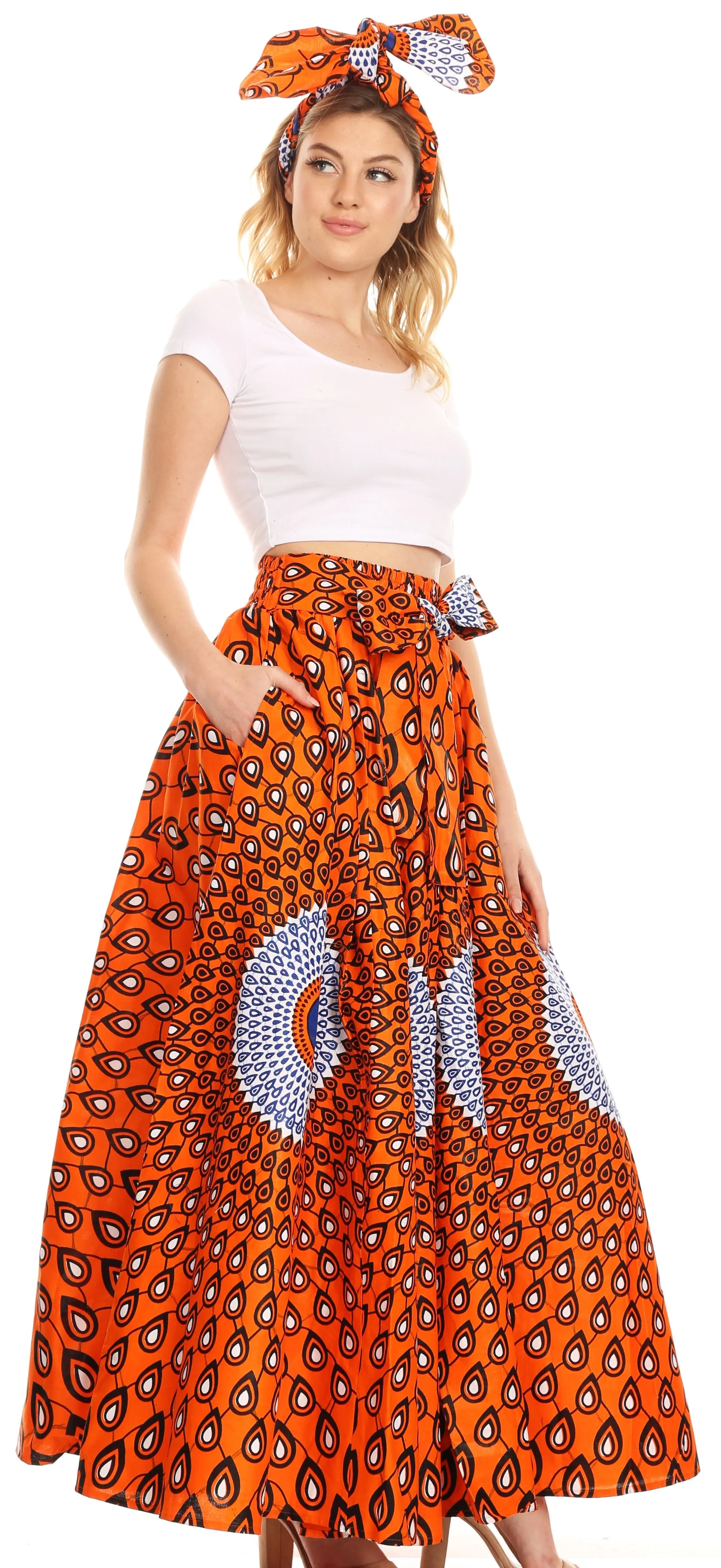 Sakkas Asma Convertible Traditional Wax Print Adjustable Strap Maxi Skirt | Dress