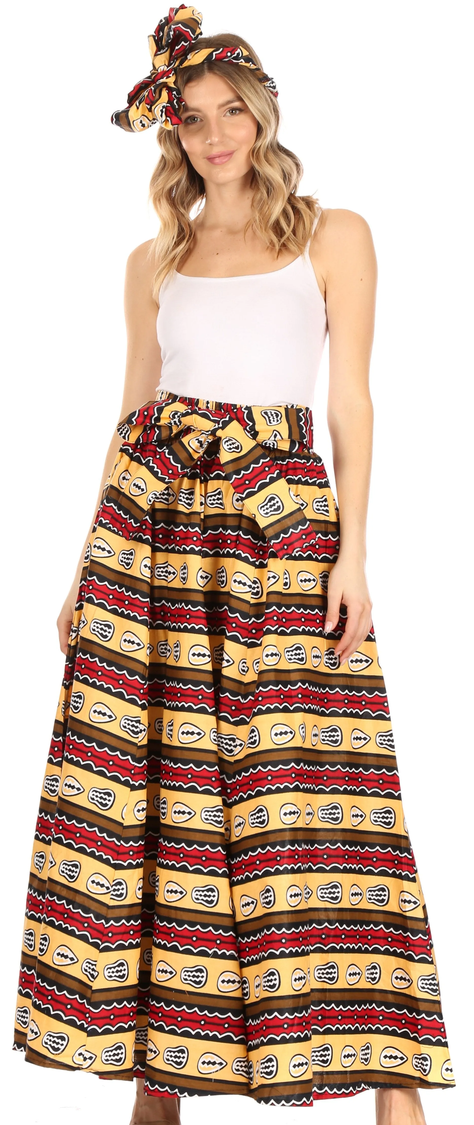 Sakkas Asma Convertible Traditional Wax Print Adjustable Strap Maxi Skirt | Dress