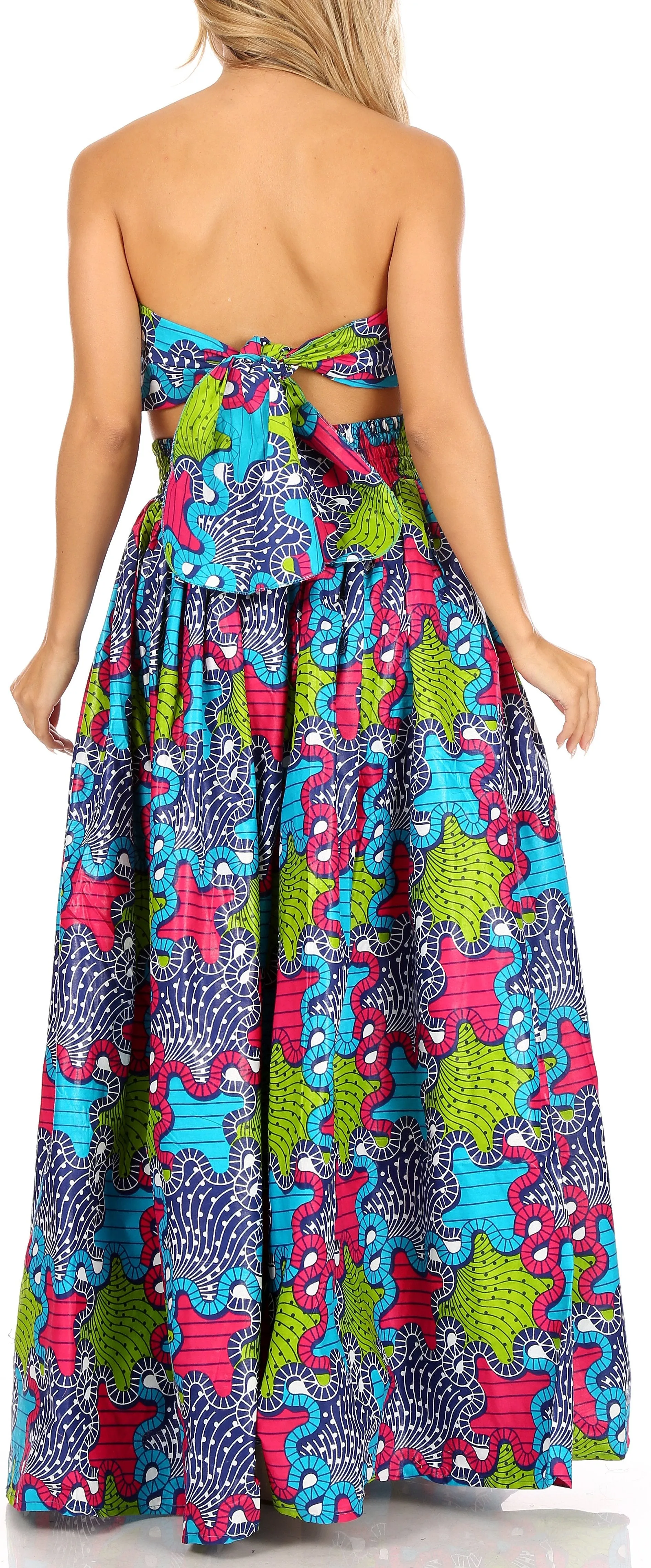 Sakkas Asma Convertible Traditional Wax Print Adjustable Strap Maxi Skirt | Dress