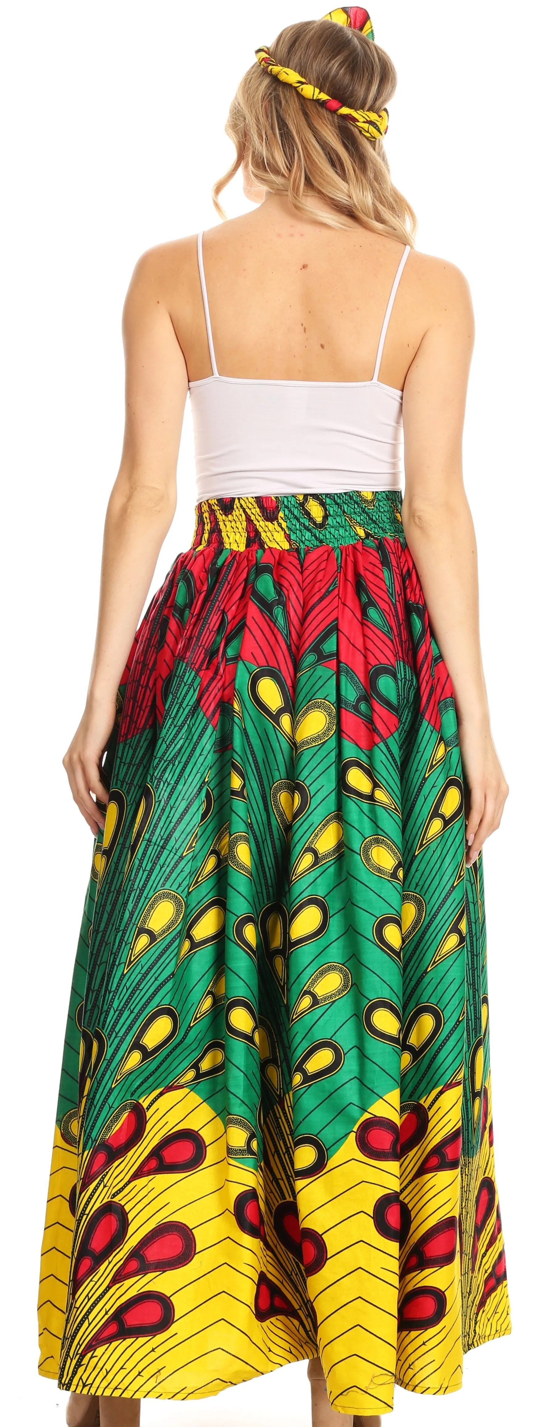 Sakkas Asma Convertible Traditional Wax Print Adjustable Strap Maxi Skirt | Dress