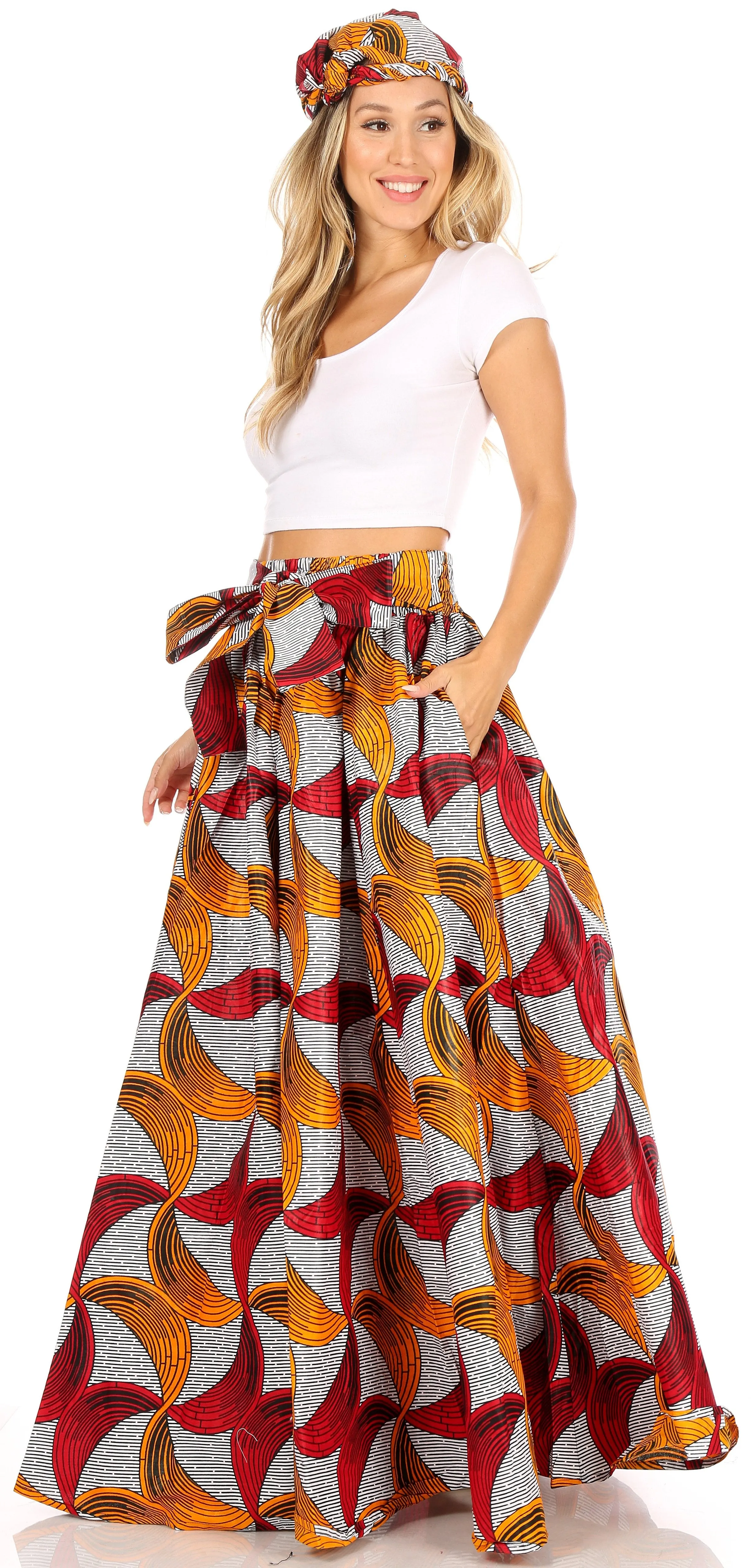 Sakkas Asma Convertible Traditional Wax Print Adjustable Strap Maxi Skirt | Dress