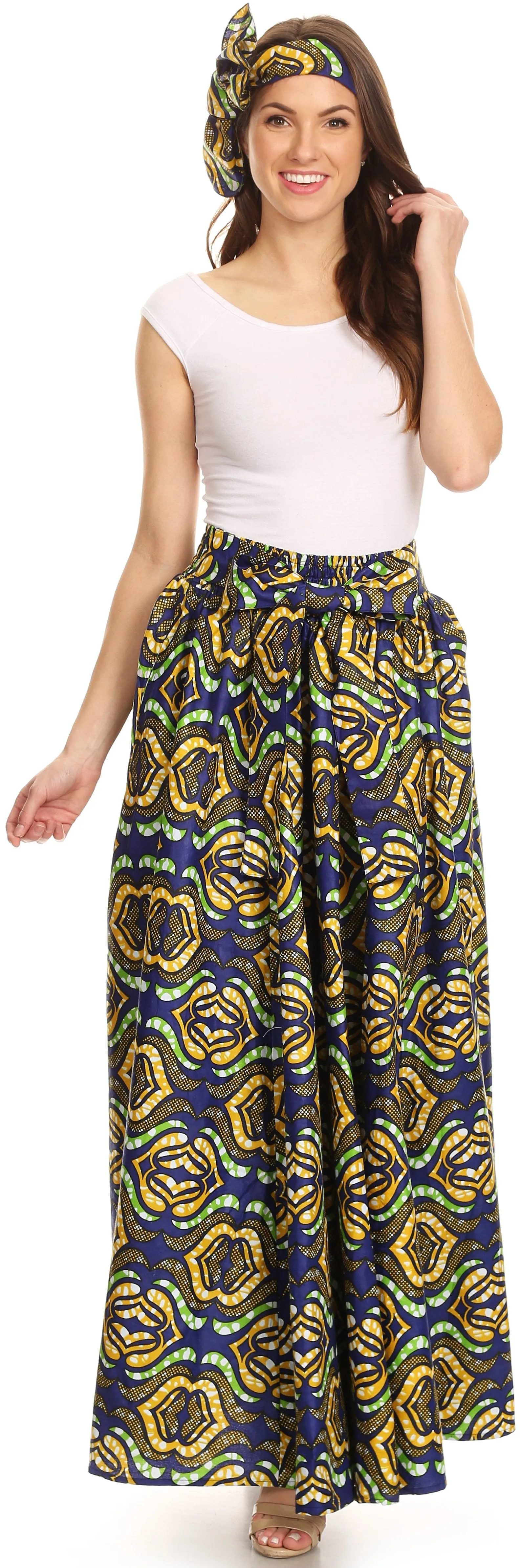 Sakkas Asma Convertible Traditional Wax Print Adjustable Strap Maxi Skirt | Dress