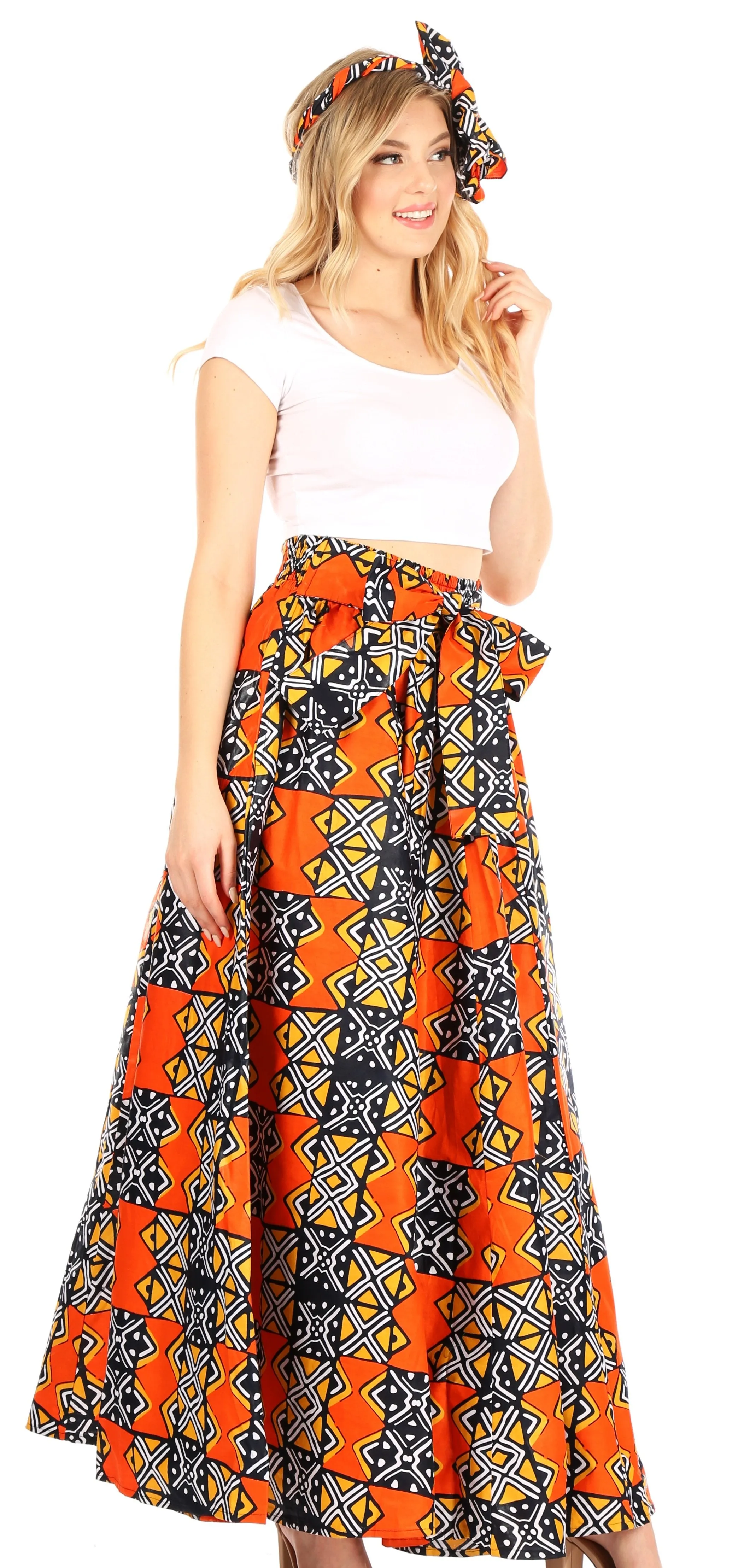 Sakkas Asma Convertible Traditional Wax Print Adjustable Strap Maxi Skirt | Dress