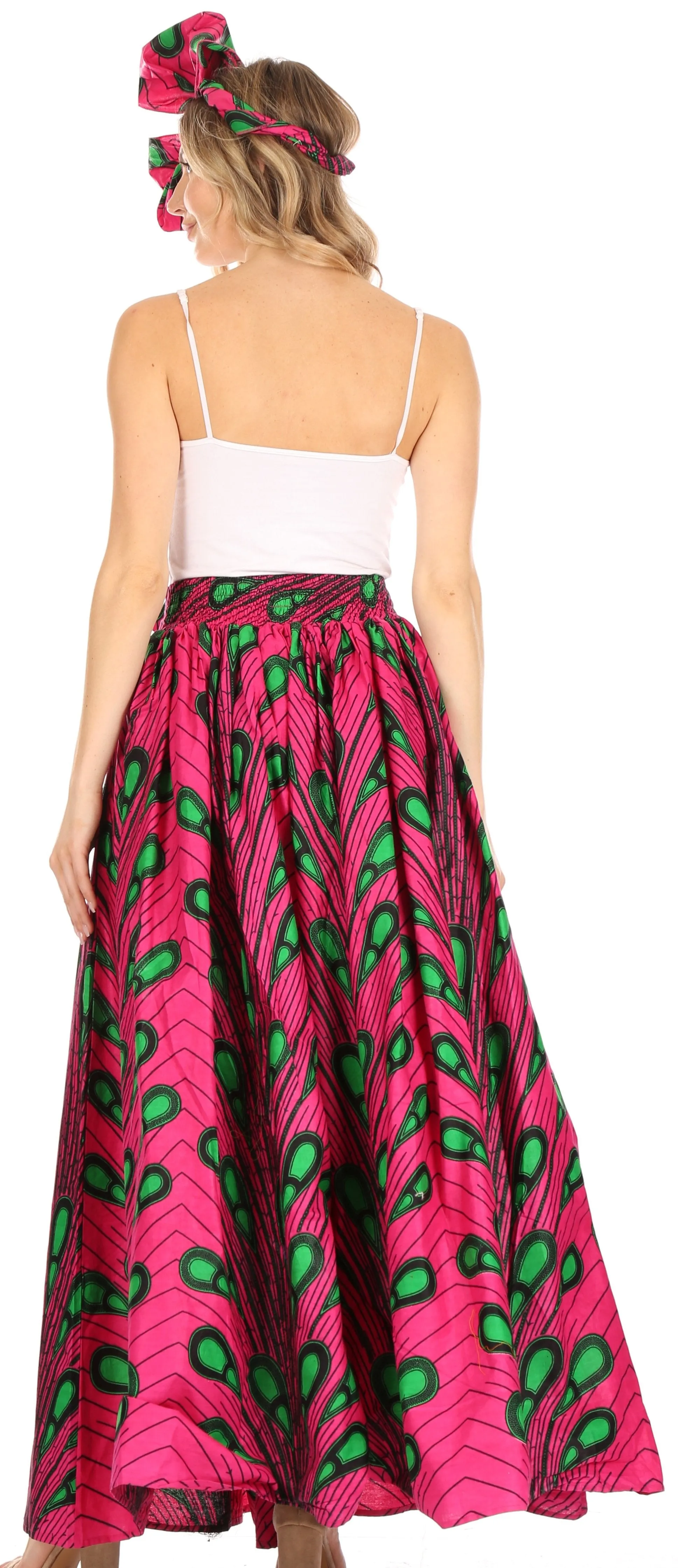 Sakkas Asma Convertible Traditional Wax Print Adjustable Strap Maxi Skirt | Dress