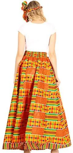 Sakkas Asma Convertible Traditional Wax Print Adjustable Strap Maxi Skirt | Dress