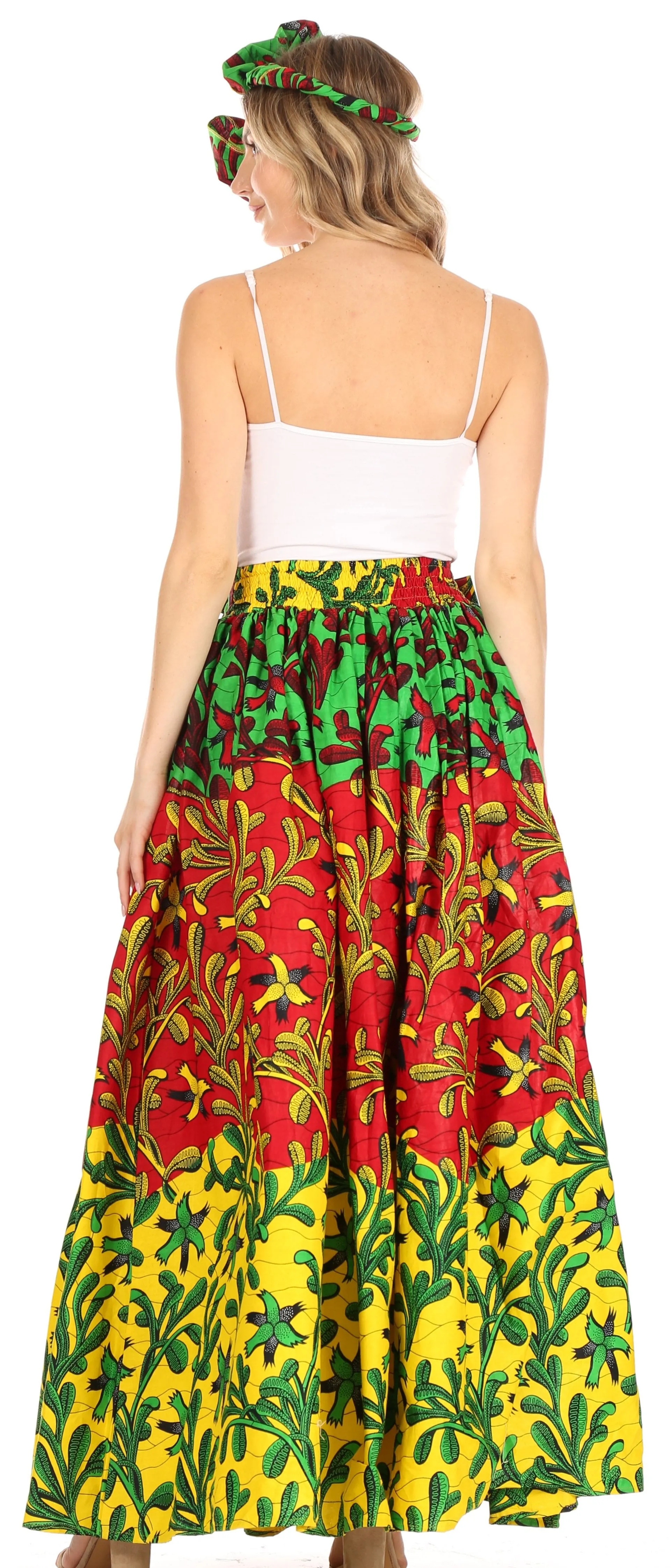 Sakkas Asma Convertible Traditional Wax Print Adjustable Strap Maxi Skirt | Dress