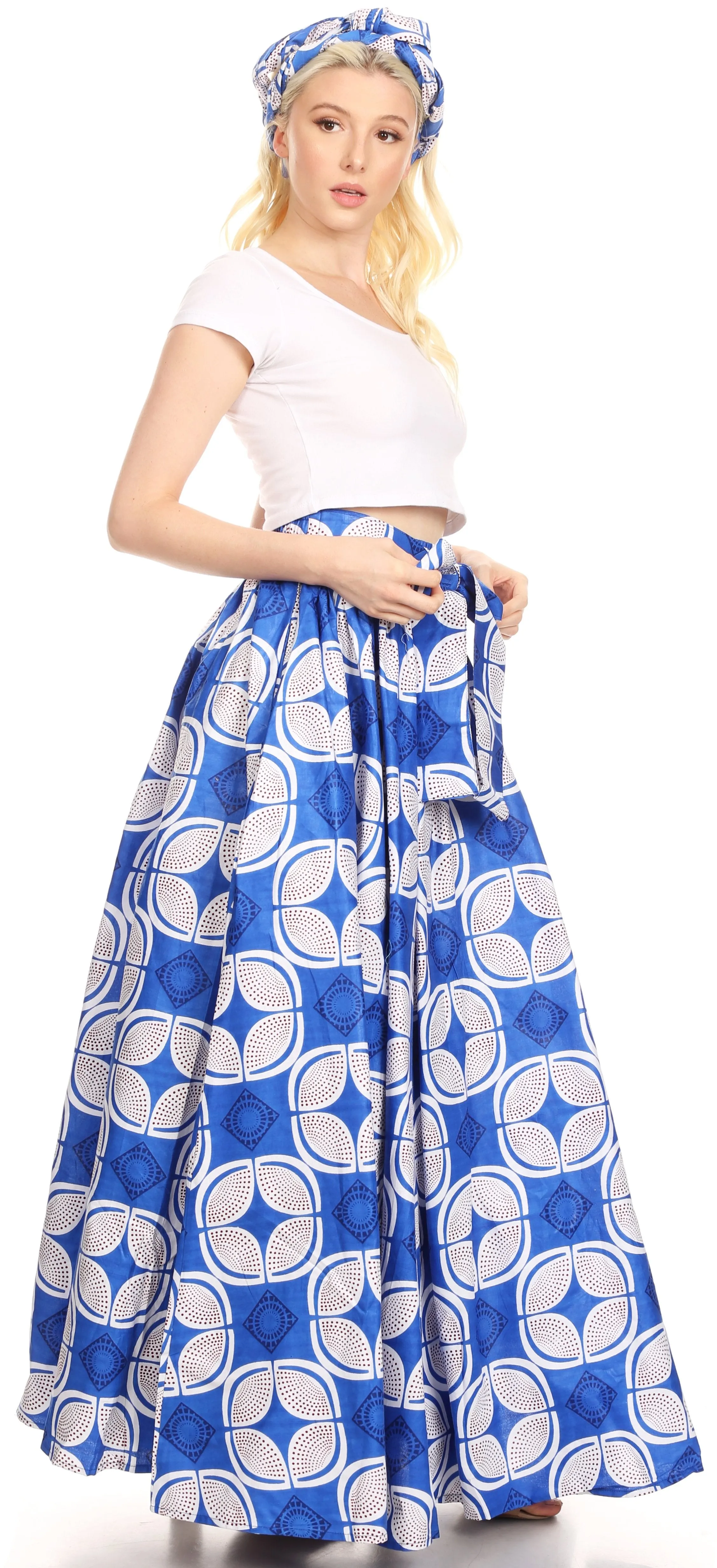 Sakkas Asma Convertible Traditional Wax Print Adjustable Strap Maxi Skirt | Dress