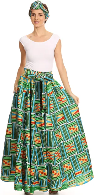 Sakkas Asma Convertible Traditional Wax Print Adjustable Strap Maxi Skirt | Dress