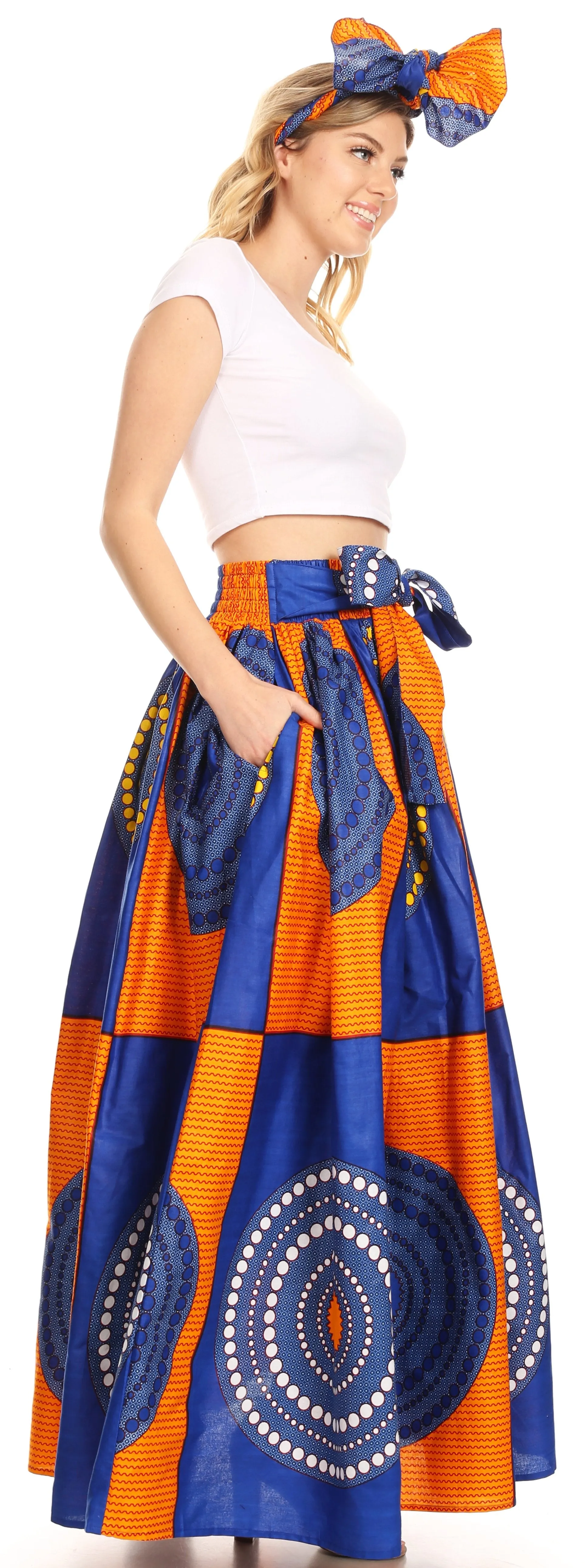 Sakkas Asma Convertible Traditional Wax Print Adjustable Strap Maxi Skirt | Dress