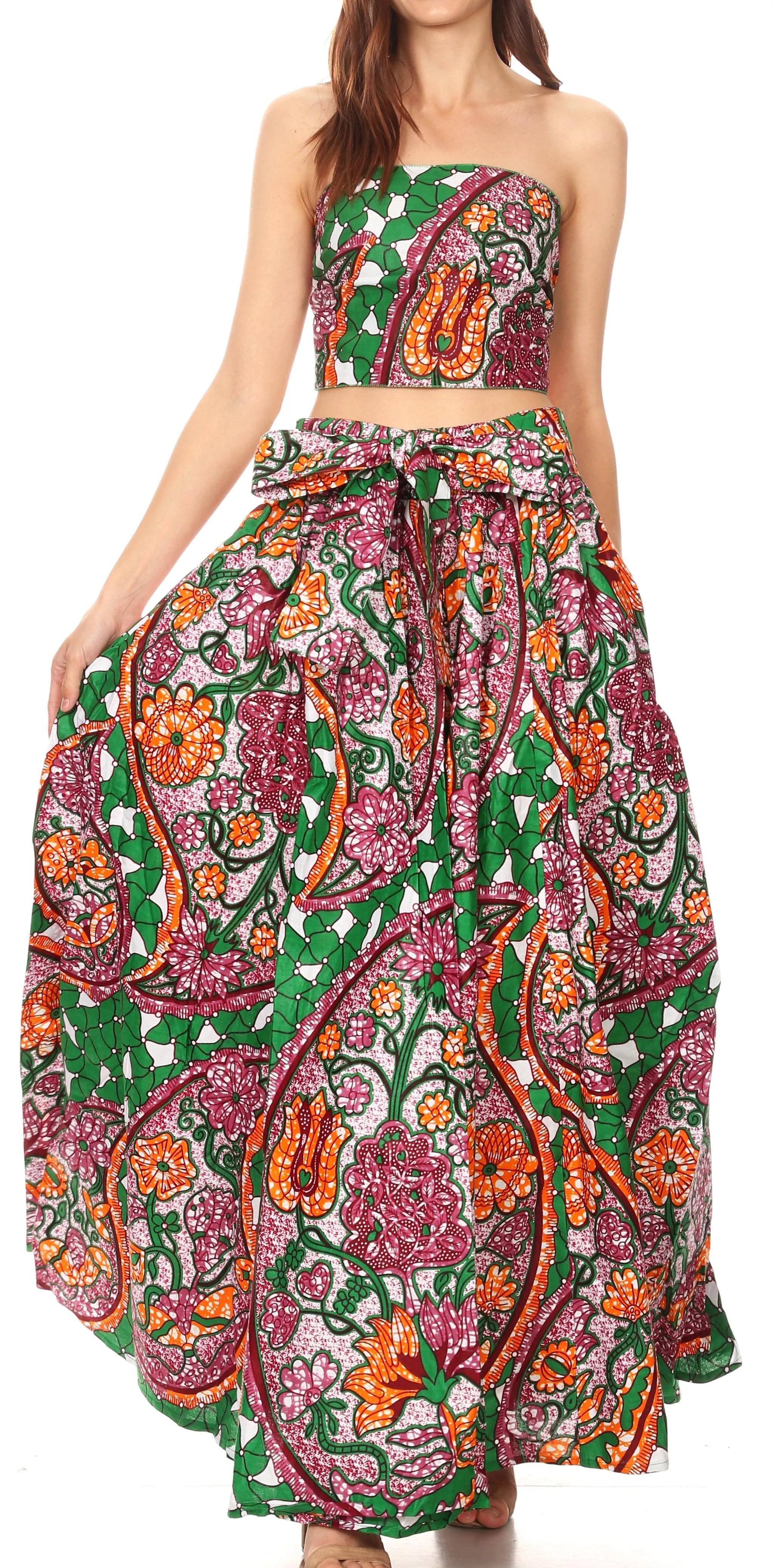 Sakkas Asma Convertible Traditional Wax Print Adjustable Strap Maxi Skirt | Dress