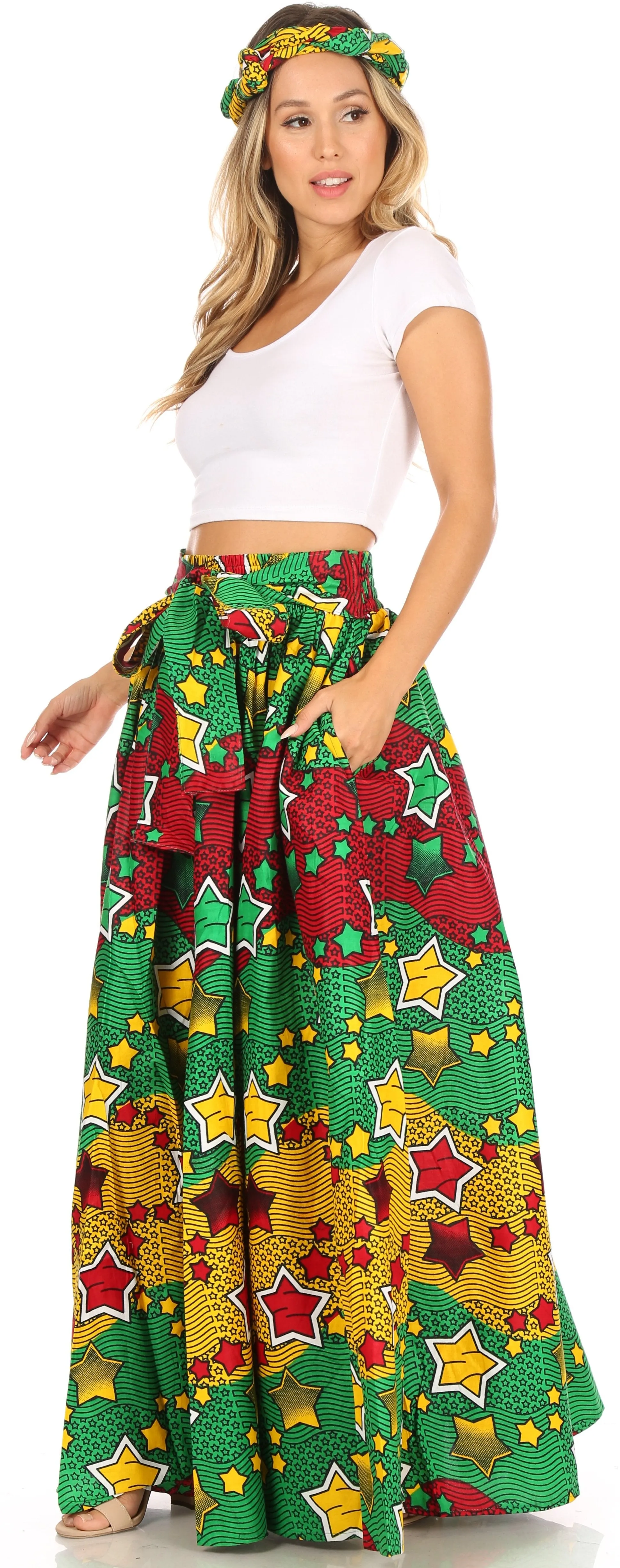 Sakkas Asma Convertible Traditional Wax Print Adjustable Strap Maxi Skirt | Dress