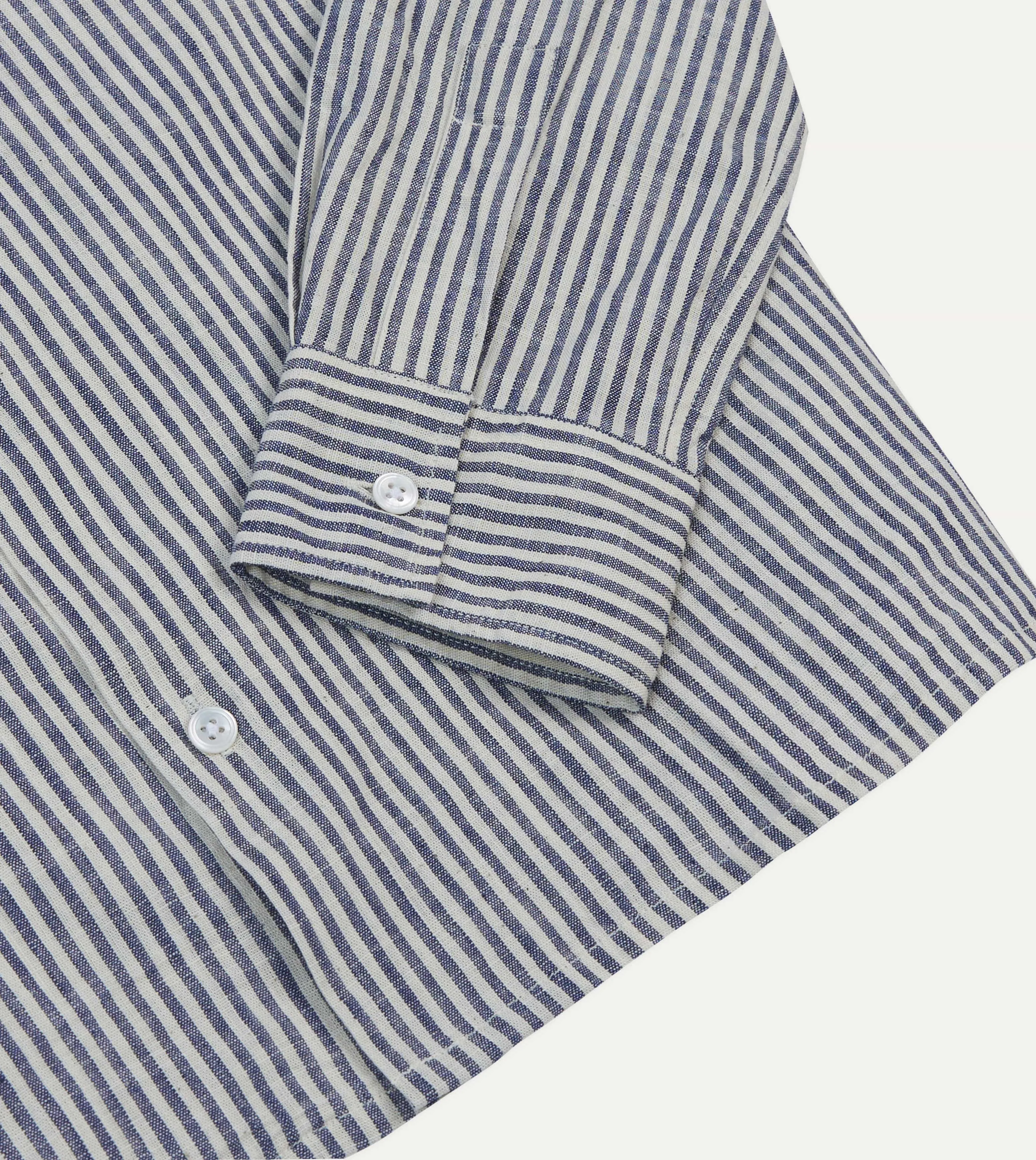 Drakes Indigo Stripe Linen Camp Collar Long Sleeve Shirt for Stylish Comfort