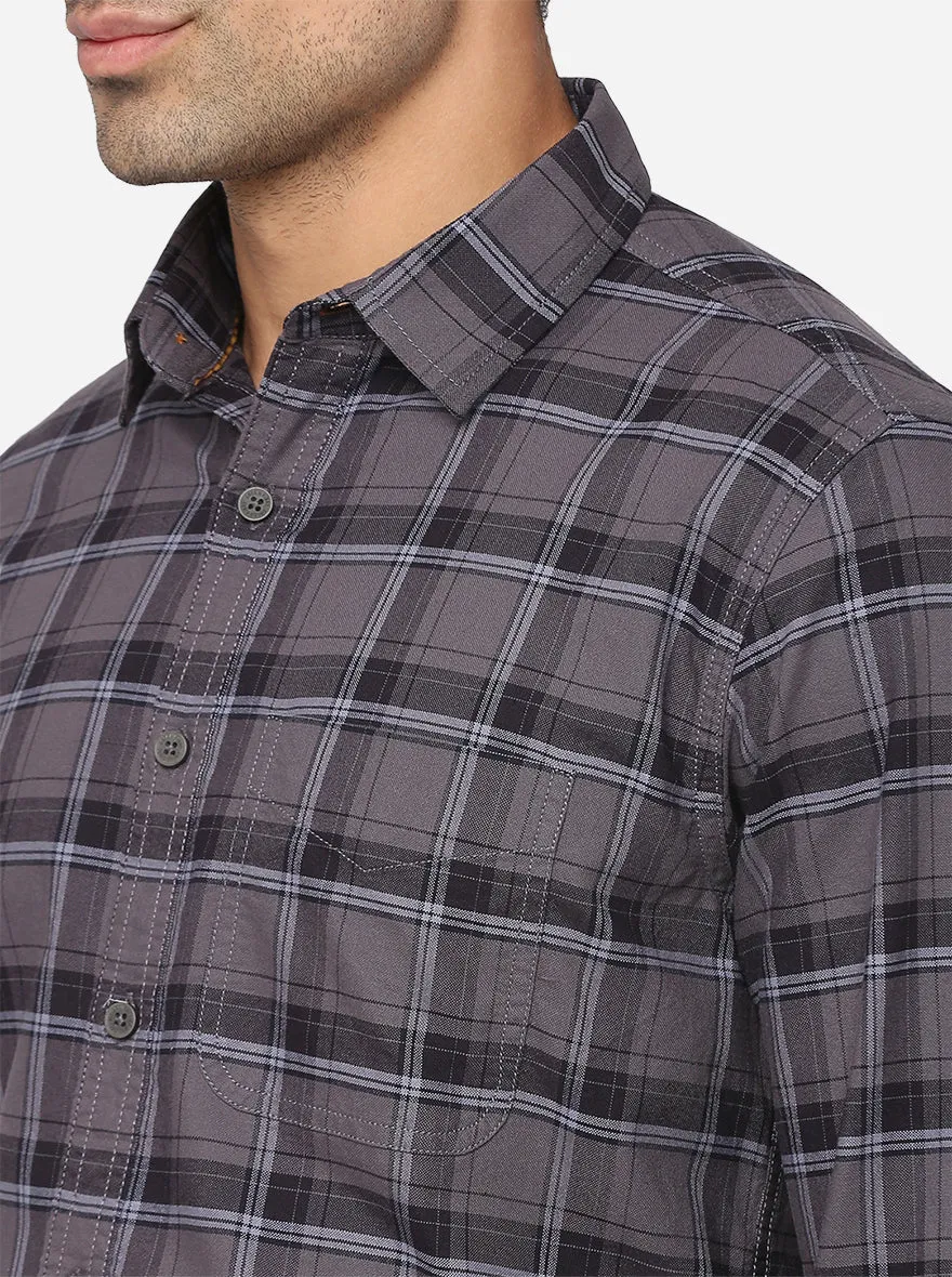 Steel Grey Checked Slim Fit Semi Casual Shirt | Greenfibre