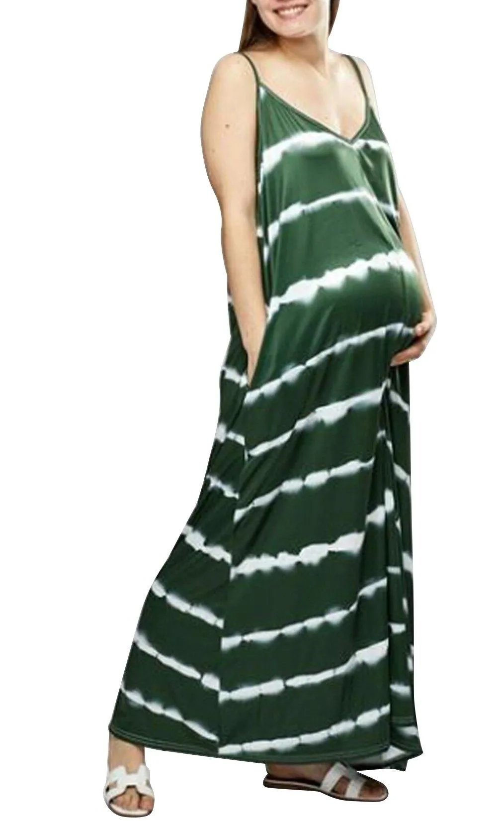 Striped V-neck Sling Maternity Dress