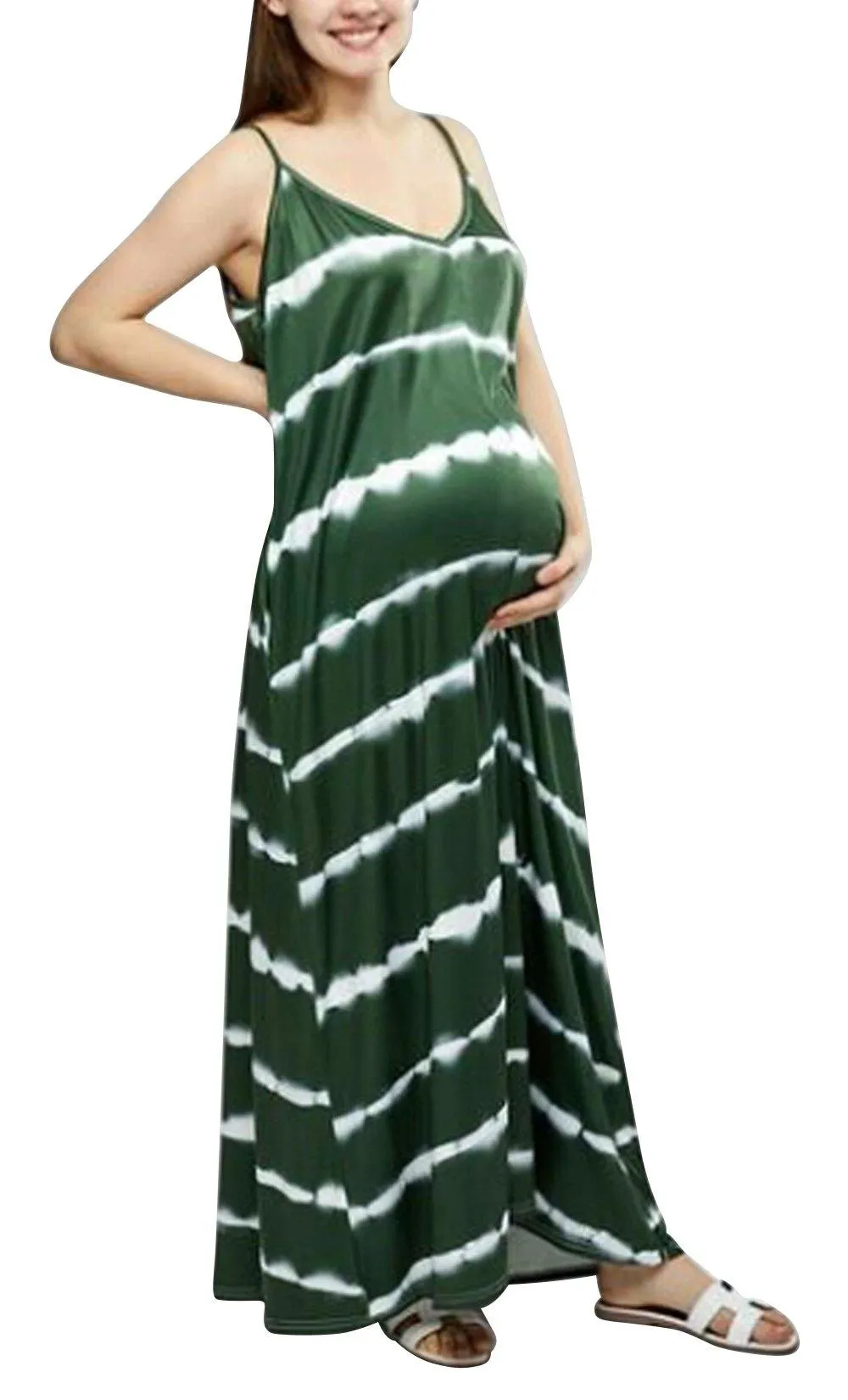 Striped V-neck Sling Maternity Dress