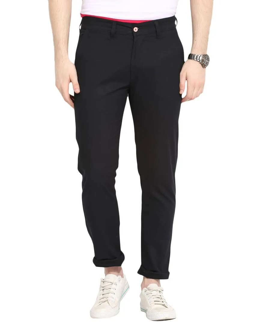 Stylish Cotton Black Solid Smart Fit Chinos For Men