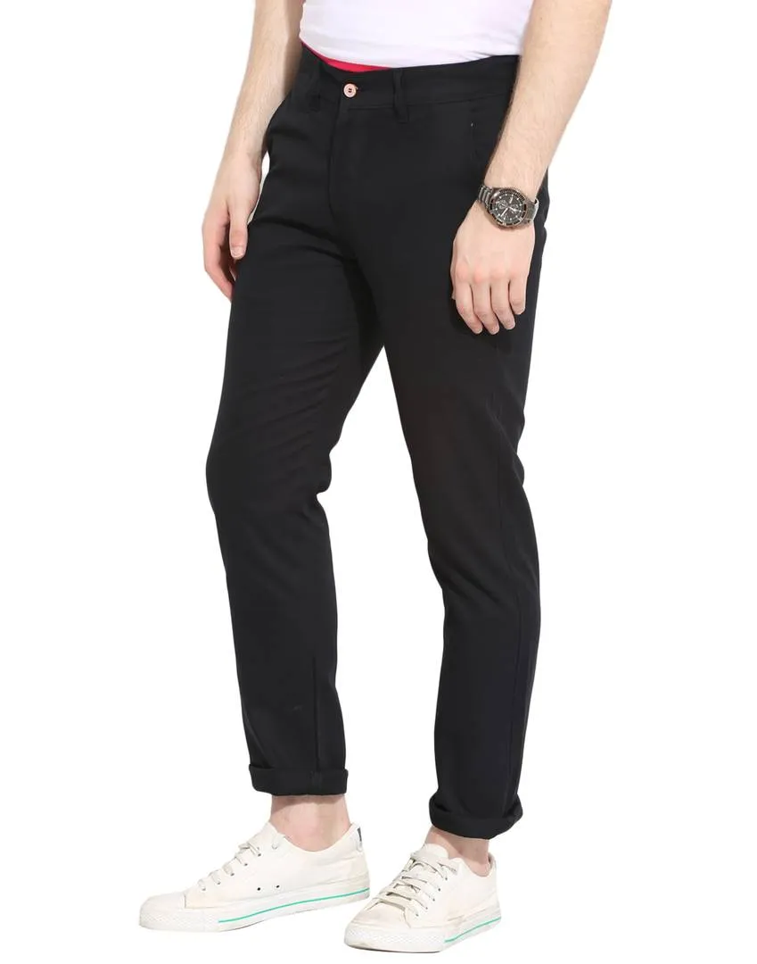 Stylish Cotton Black Solid Smart Fit Chinos For Men