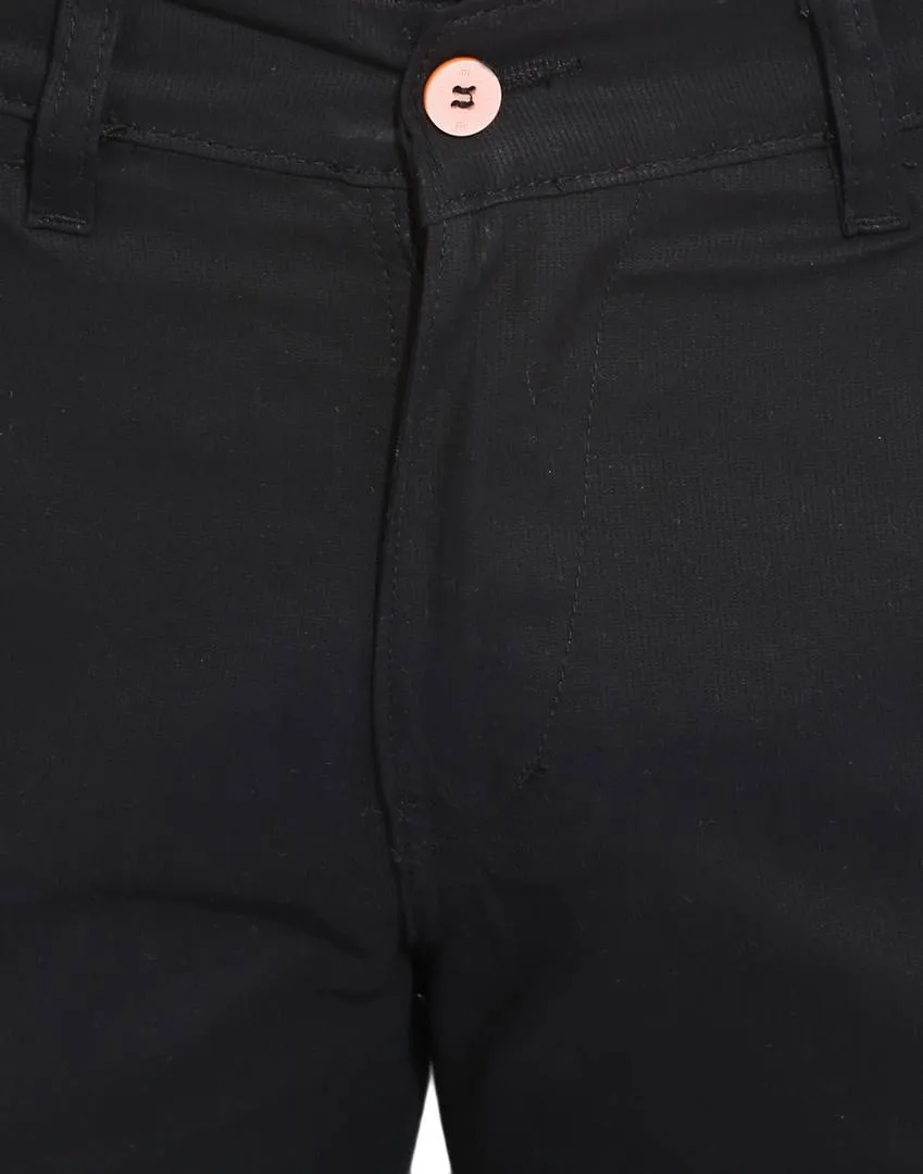 Stylish Cotton Black Solid Smart Fit Chinos For Men