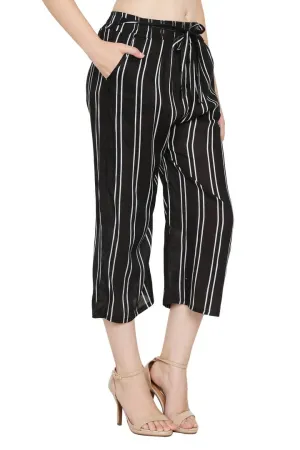 Stylish Rayon Black Striped Capri For Women