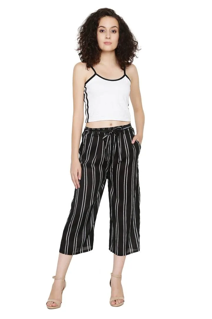 Stylish Rayon Black Striped Capri For Women