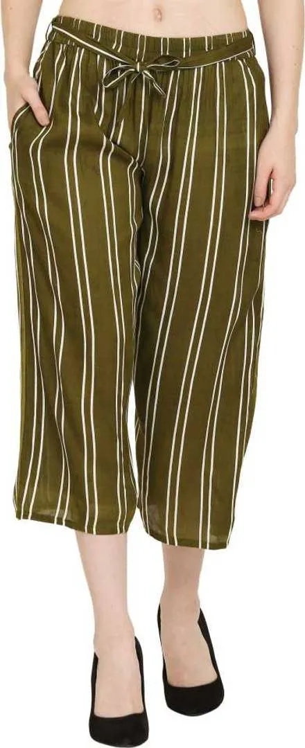 Stylish Rayon Green Striped Capri For Women