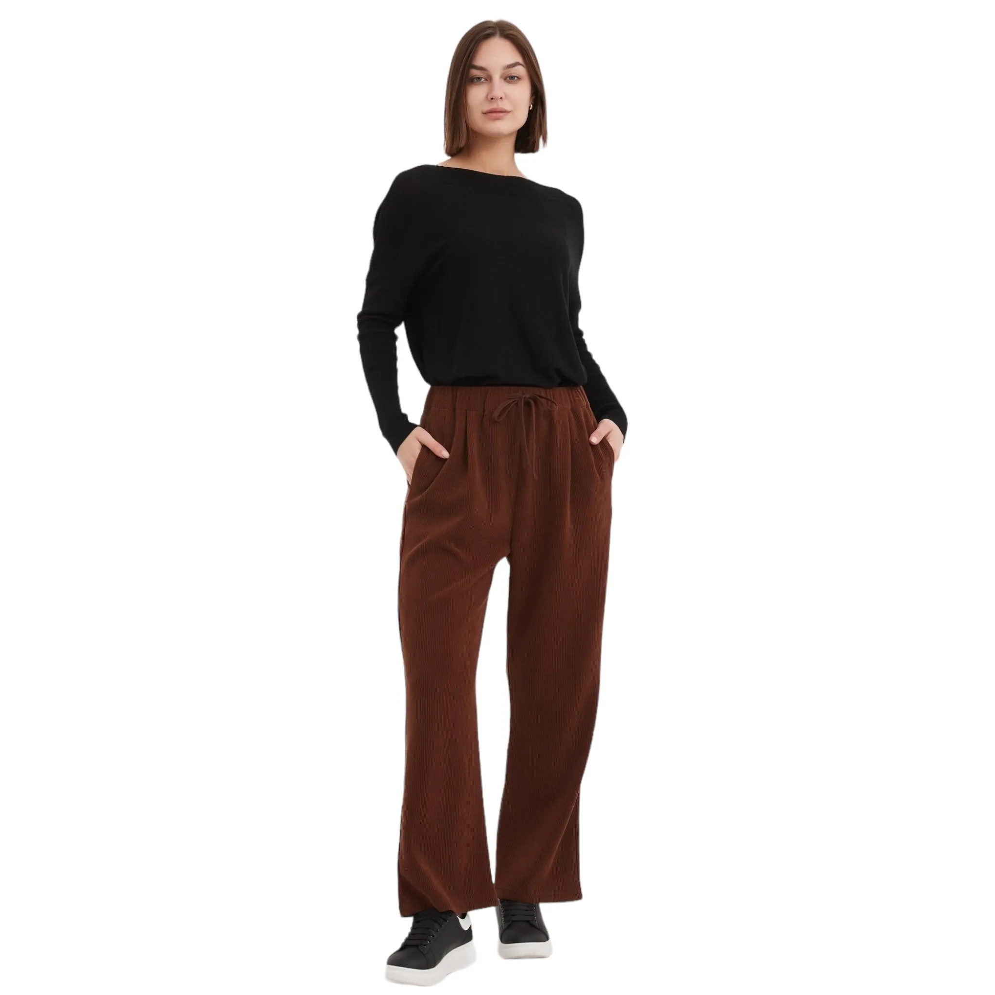 Tirelli Straight Leg Stretch Cord Trousers Mocha