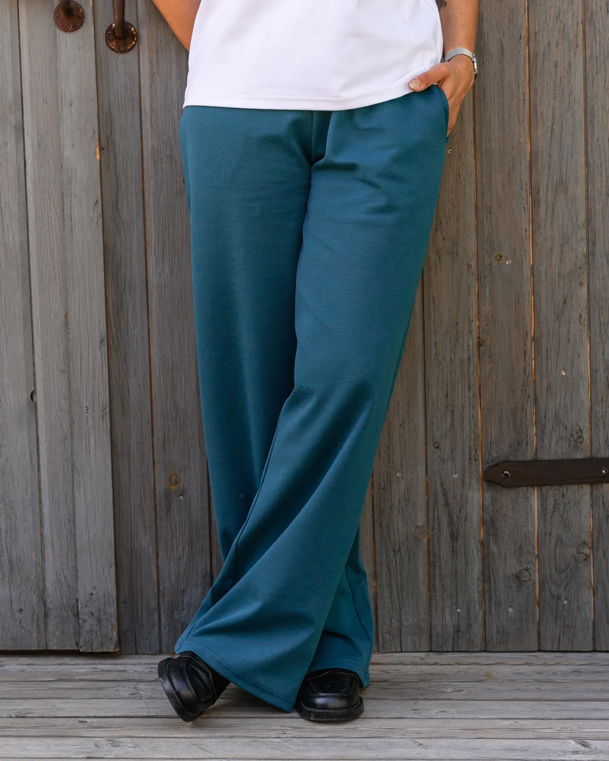 Toive Wide Long Trousers Petrol Blue