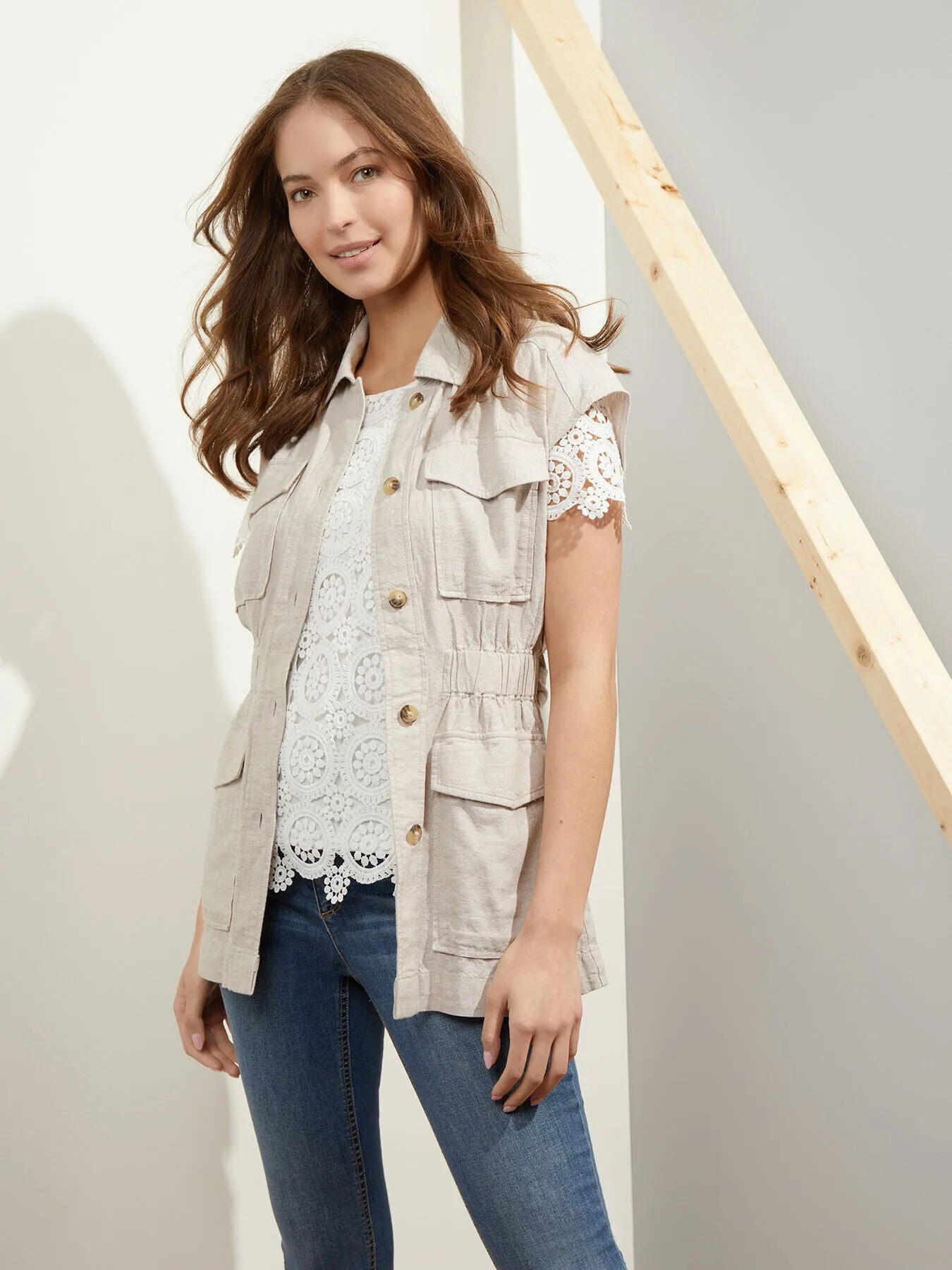 Washed Linen-Blend Safari Vest