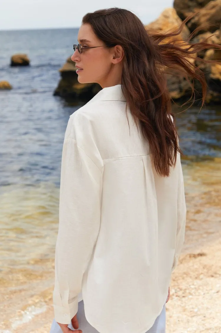 White Linen Blend Shirt